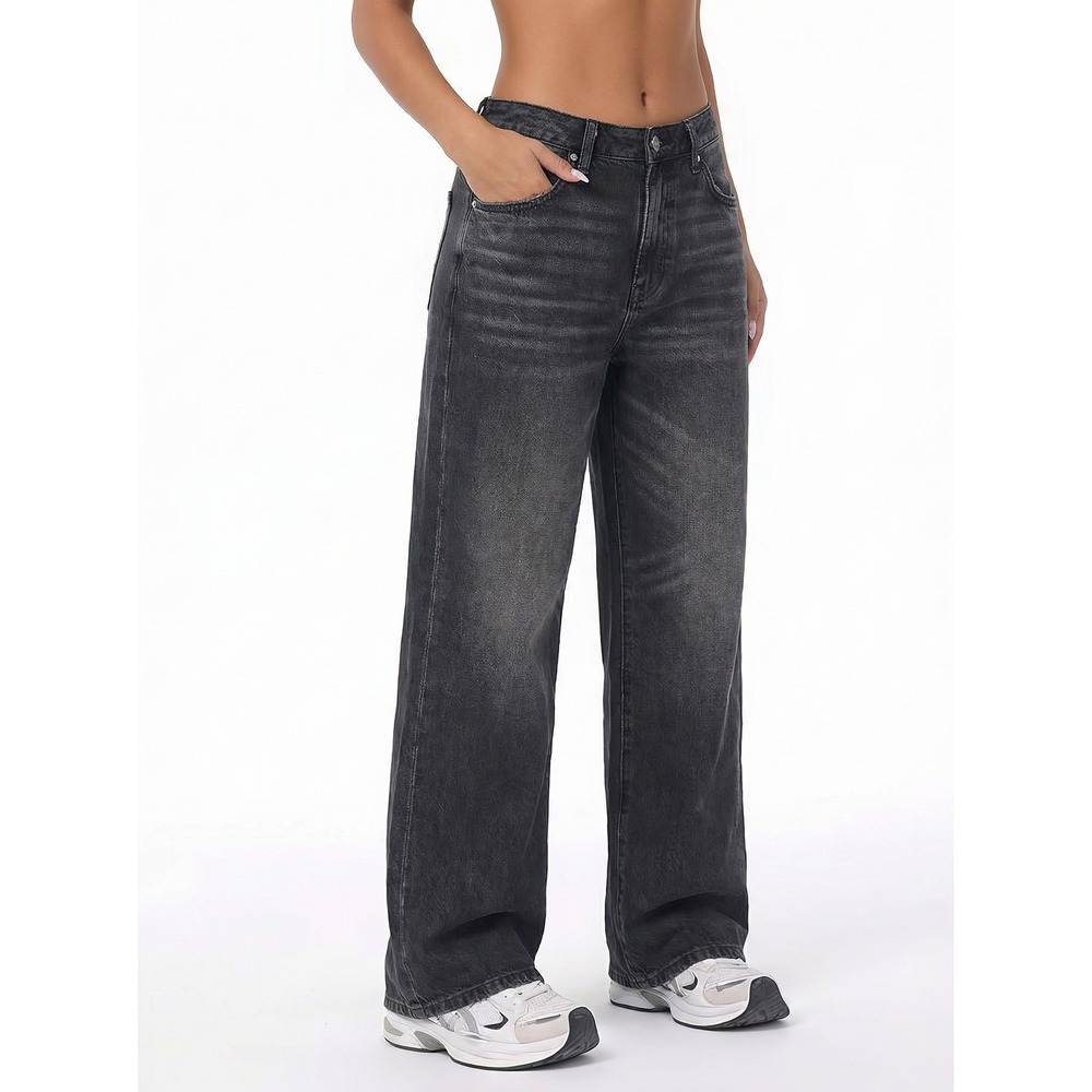 American Eagle Strigid Wide Leg Jeans Womens 6 Faded Black High Rise Denim